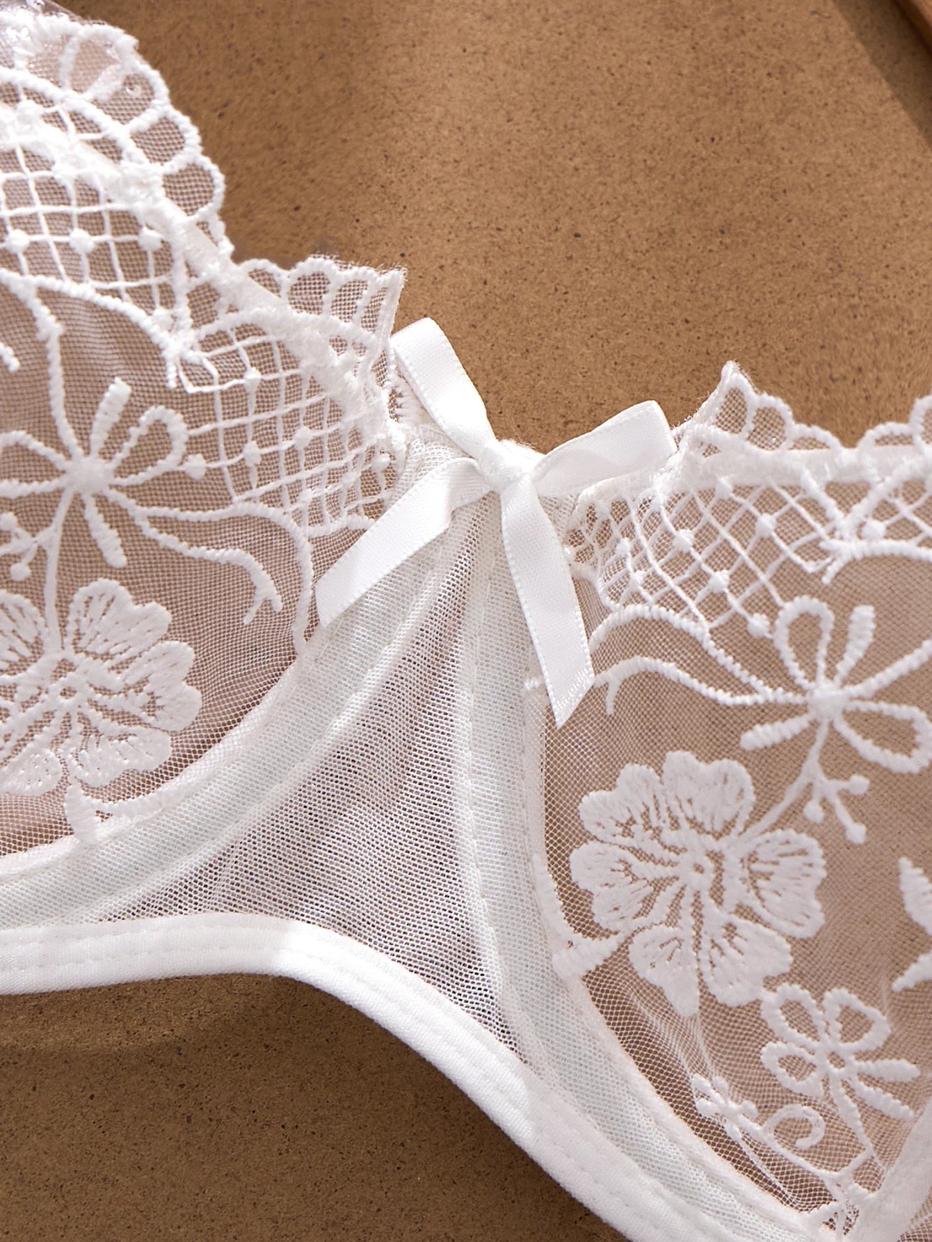 Lady Floral Embroidery Lingerie Set Women Sheer Bra and Brief Underwear Set Satin Sexy Intimates Underwear