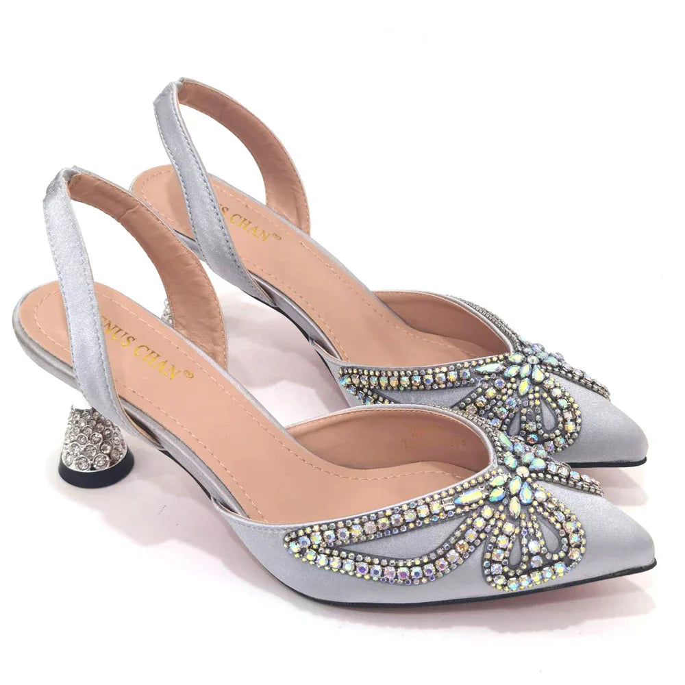 Elegant Rhinestone Pointed-Toe Pumps With Matching Bag Set