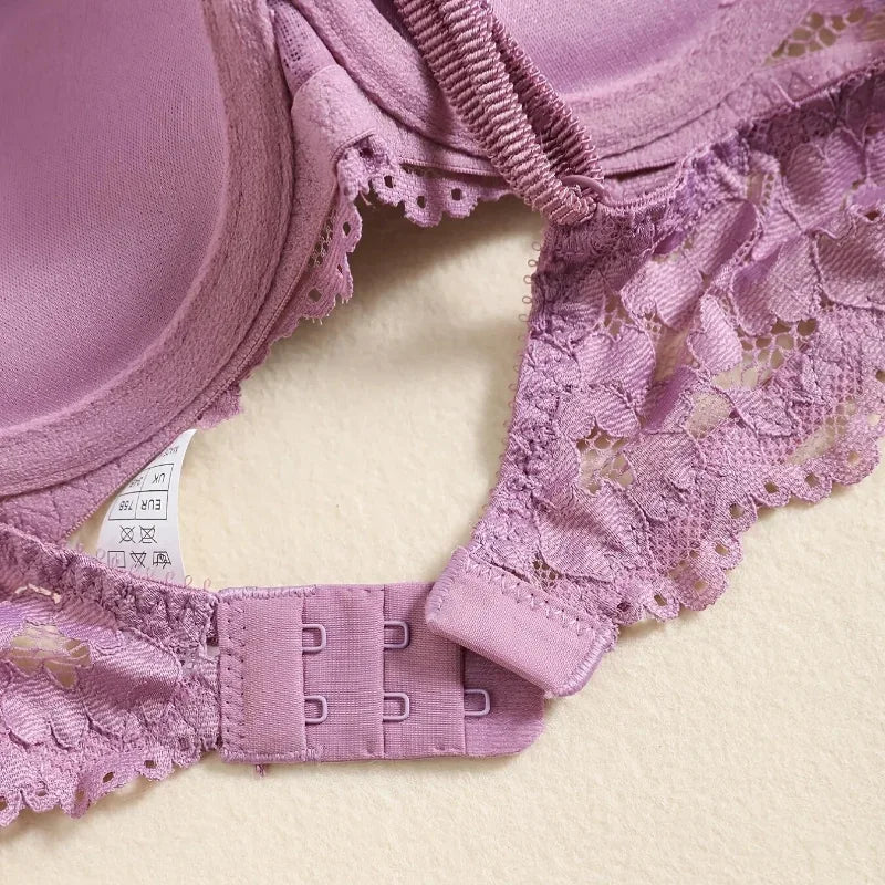 1 Set Elegant Lace Embroidery & Breathable Fabric Lingerie Set: Push-Up Bra, Drop Waist Sheer Panty - Ultimate Valentine's Day