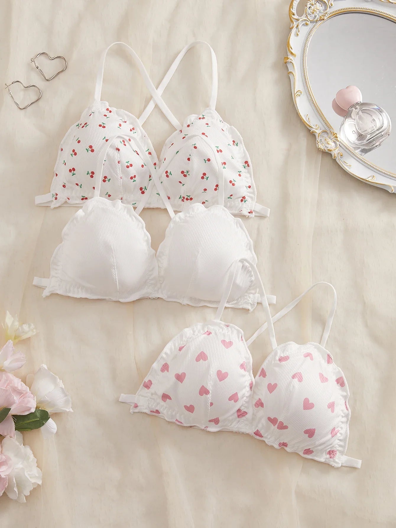 3PCS Cute Women's Underwear Set Crisscross Back Bralette Comfortable No padding Sexy Lingerie Set