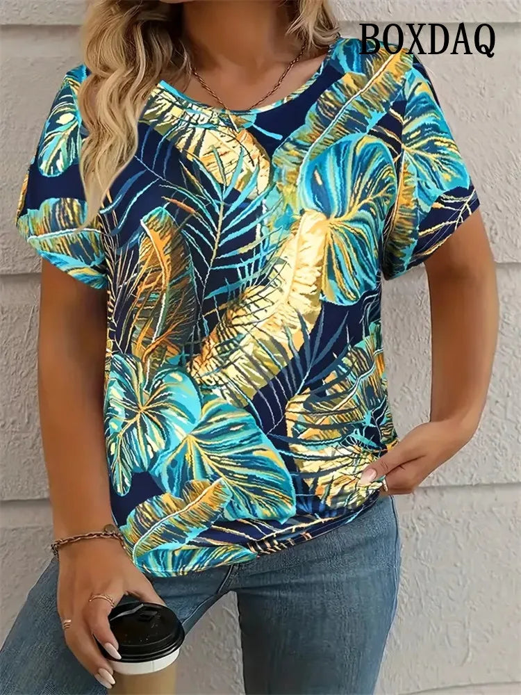 8XL Large Size T-Shirt Women Summer Casual Simple V-Neck Short-Sleeve