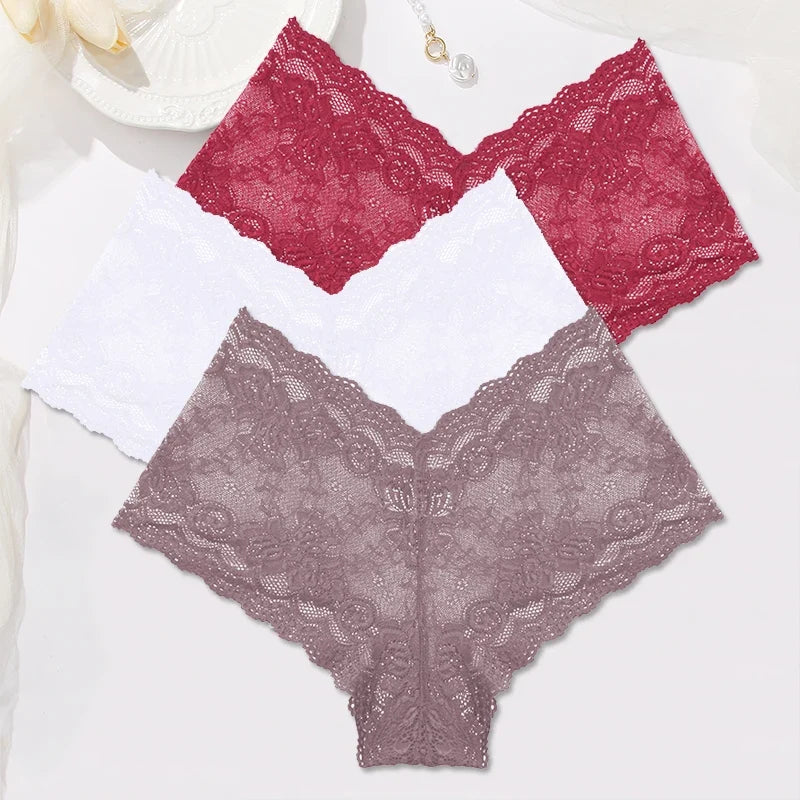 Sexy Lace Panties Women Boyshort Underwear 3Pcs/set Low-Rise Underpants S-XL Ladies Floral Panties Sexy Boyshort Female Lingerie