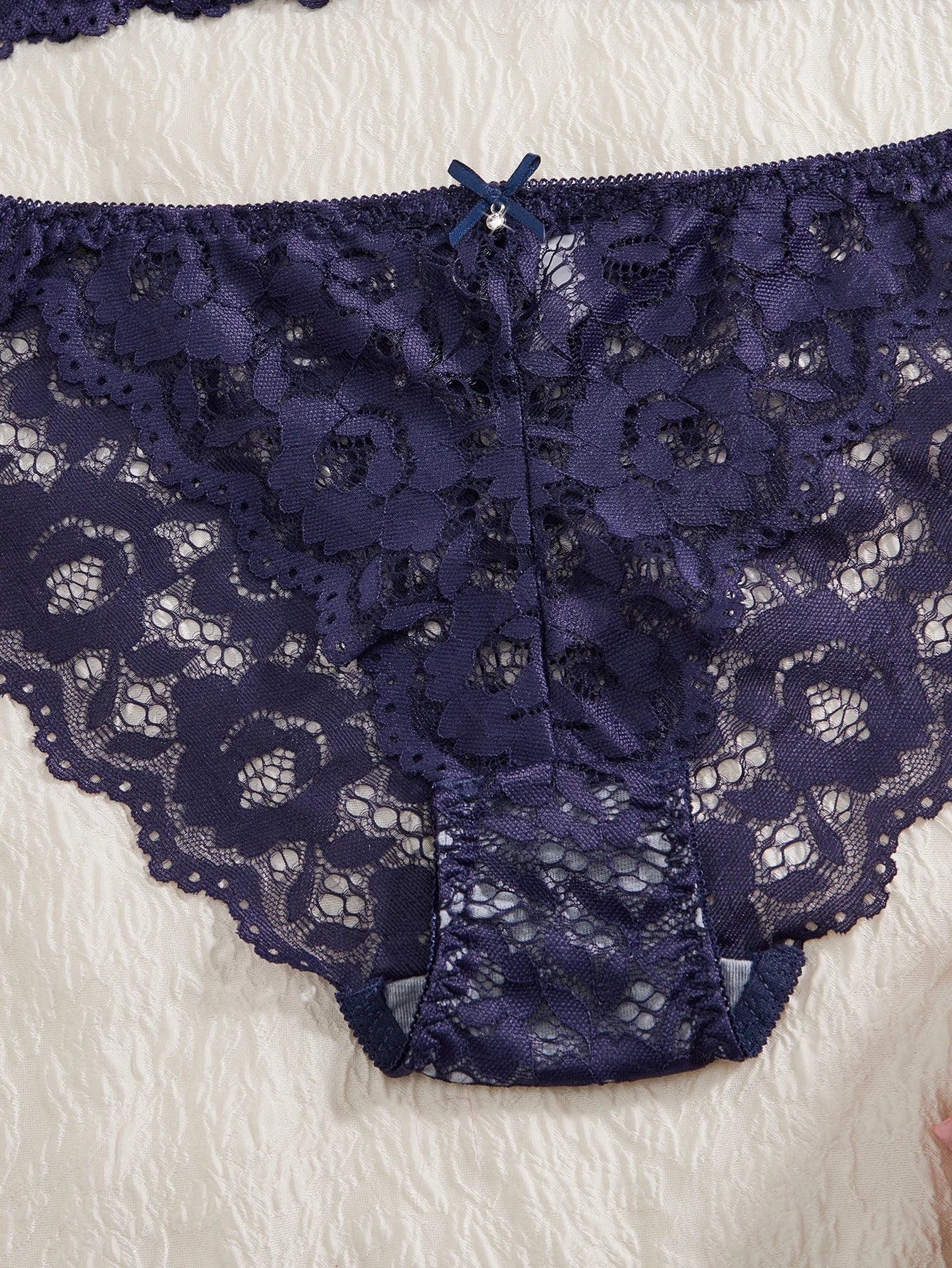 Women's Sexy Lingerie Set Lace Patchwork Solid Color Bowknot Rhinestone Embellished Push-Up Double Shoulder Strap Unlined Comfortable Underwear, Lace Semi-Transparent Breathable Panties
