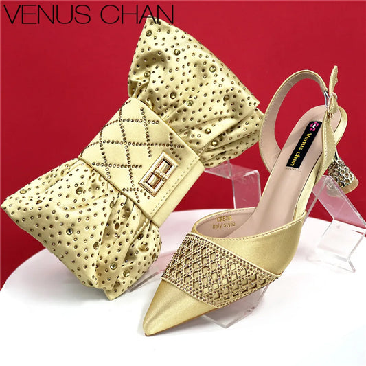 Latest Women Italian Shoes and Matching Bags Decorated with Rhinestone