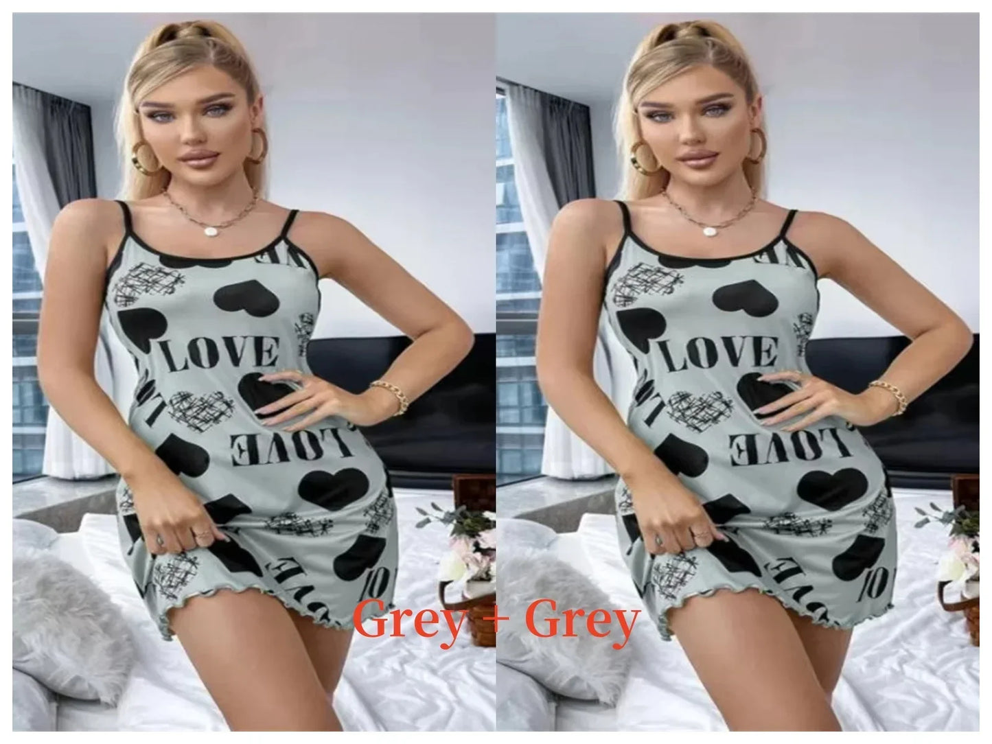 Summer New Women's Nightgown Beauty Back Thin Section Of Home Wear Sexy Halter Short Skirt Love Cartoon Cute Printing Pajamas