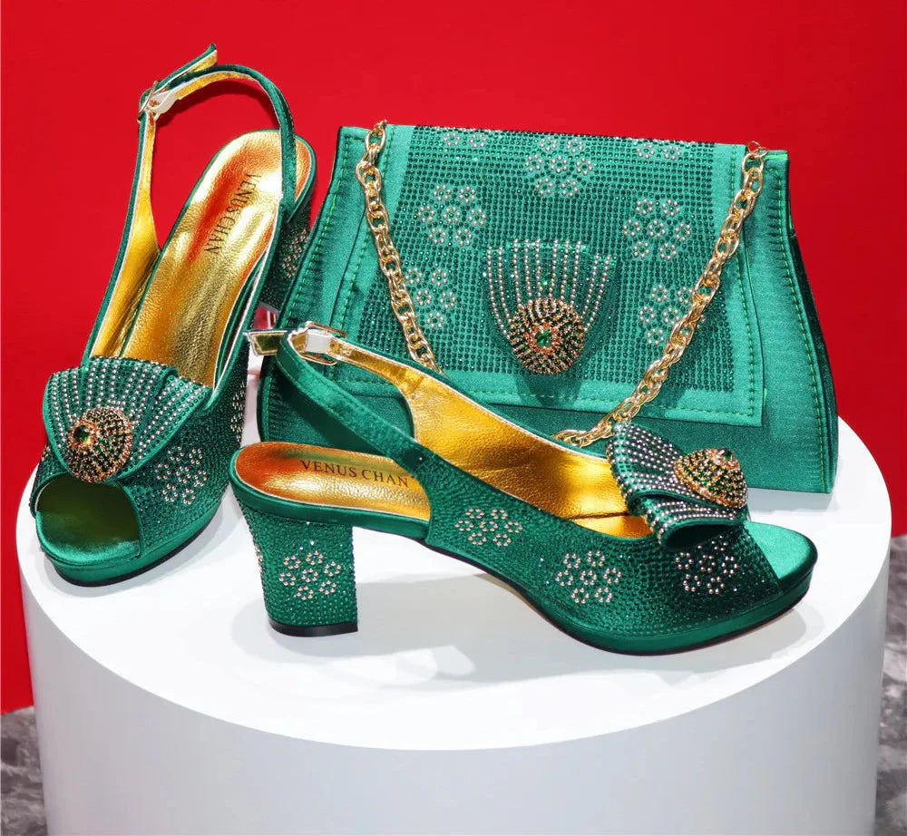 Peep Toe Shoes Matching Bag Set For Wedding Party