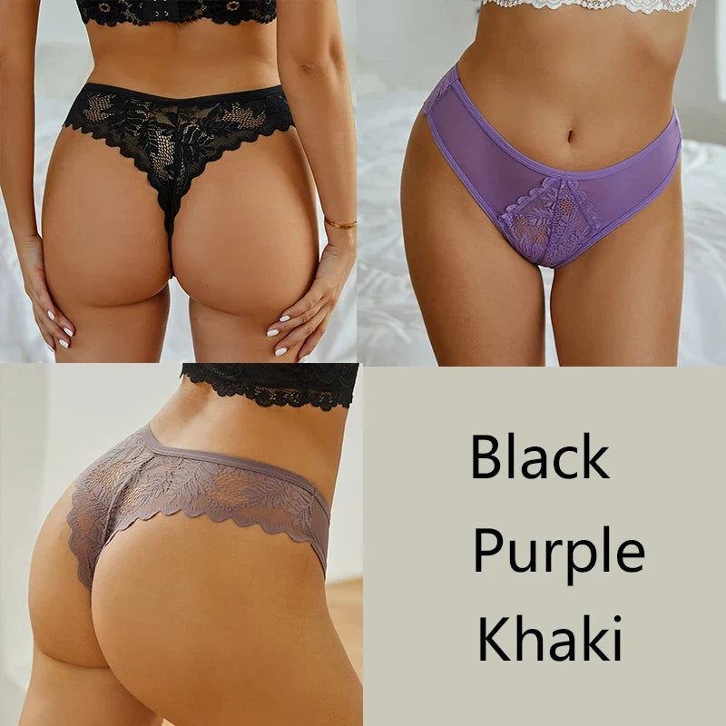 3Pcs/set Lace Thongs Women Sexy Low-Rise G-string Panties S-XL Floral T-Back Underpants Ladies Lace Bikini Underwear Lingerie