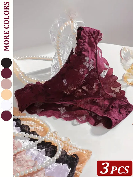 3Pcs/Set Sexy Floral Lace Underwear Panties Sets Hollow Out See-Through Romantic Lingerie Underwear Sexy Women Panties S-XL