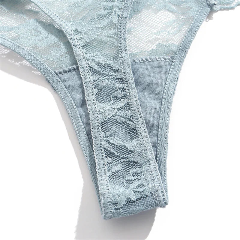 Full Lace Thongs Women 3Pcs/set Sexy G-string Underpants S-XL Ladies Floral T-Back Underwear Female Bikini Panties Girl Lingerie