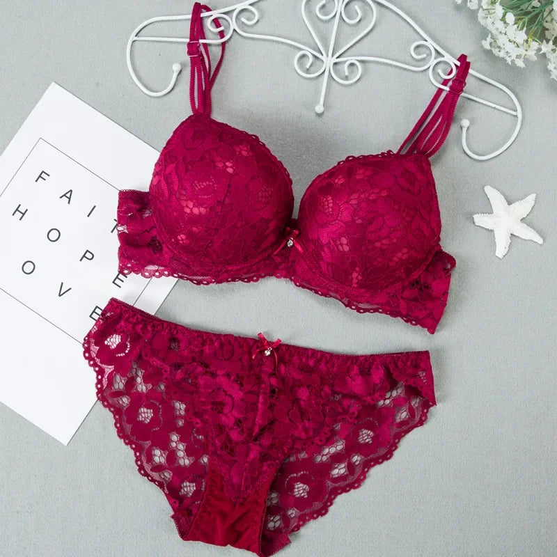 1 Set Elegant Lace Embroidery & Breathable Fabric Lingerie Set: Push-Up Bra, Drop Waist Sheer Panty - Ultimate Valentine's Day