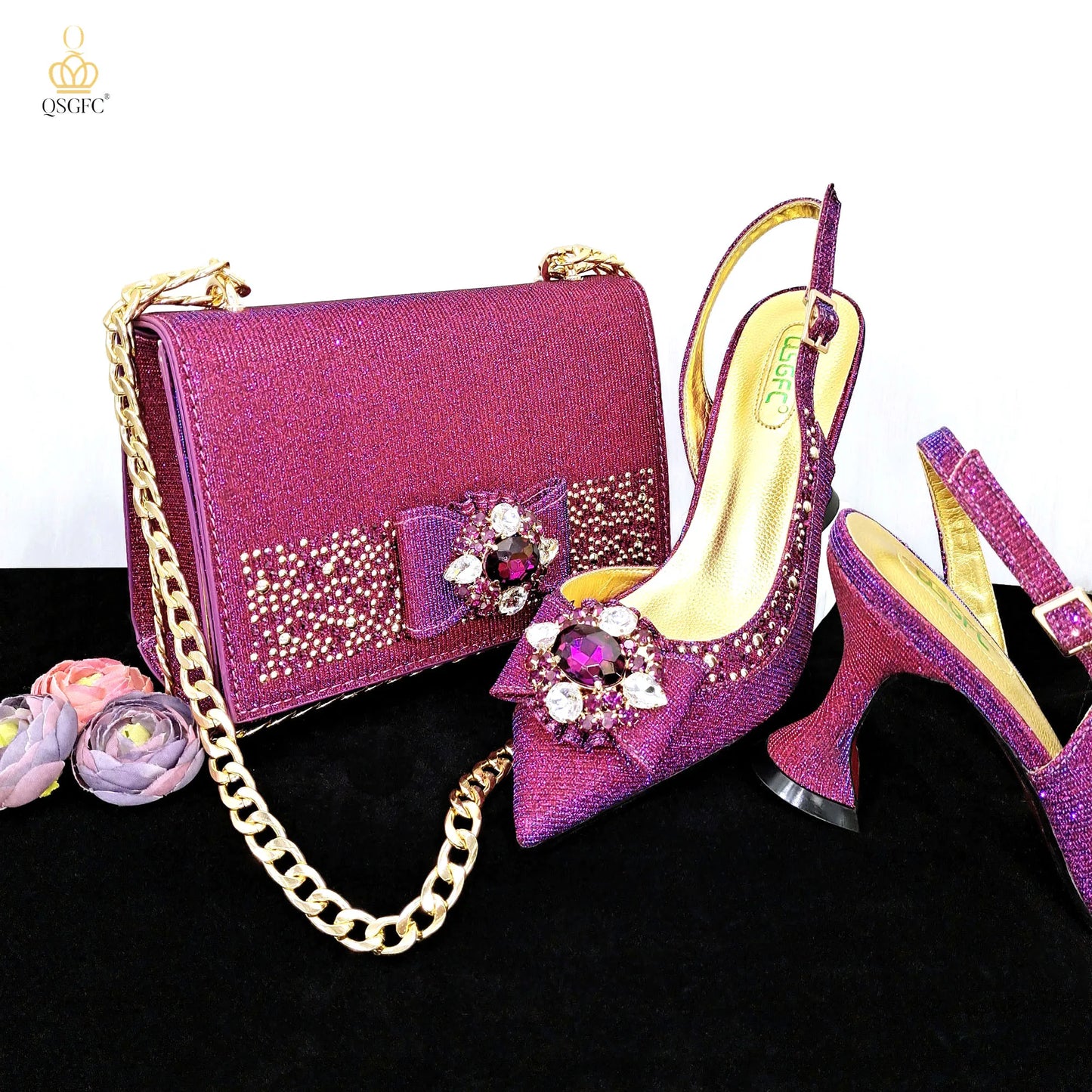 Elegant Set Pointed Toe Shoes And Bag Set