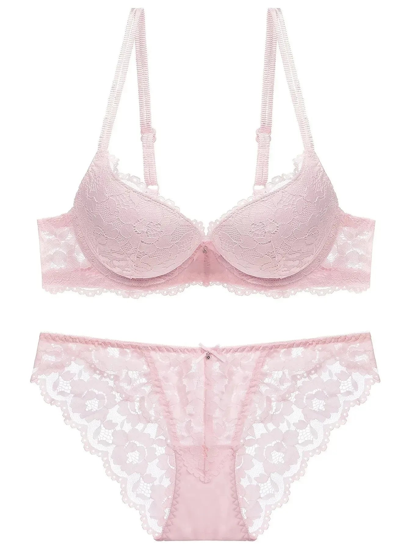 1 Set Elegant Lace Embroidery & Breathable Fabric Lingerie Set: Push-Up Bra, Drop Waist Sheer Panty - Ultimate Valentine's Day