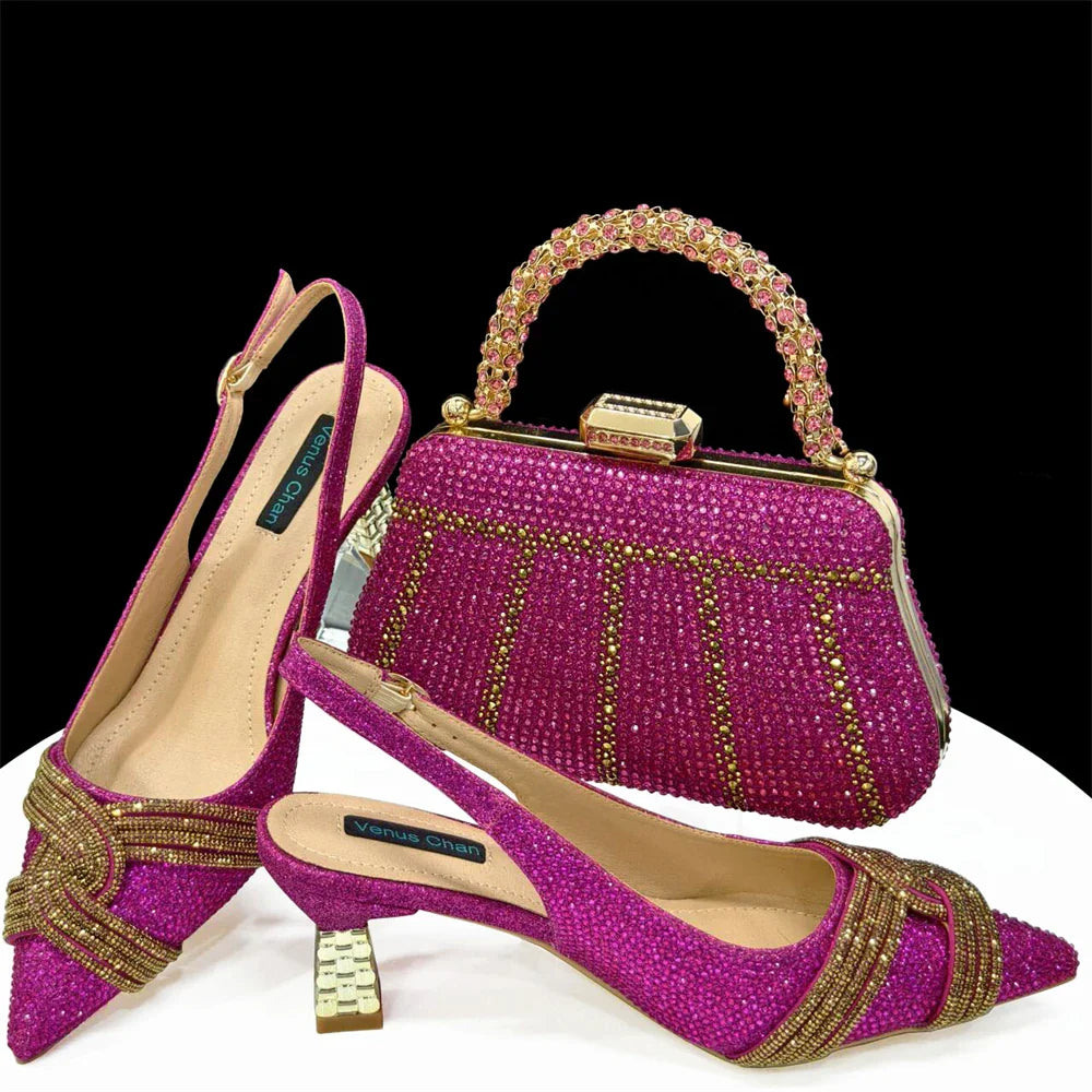 Women's Shoes and Bag Set with Rhinestone
