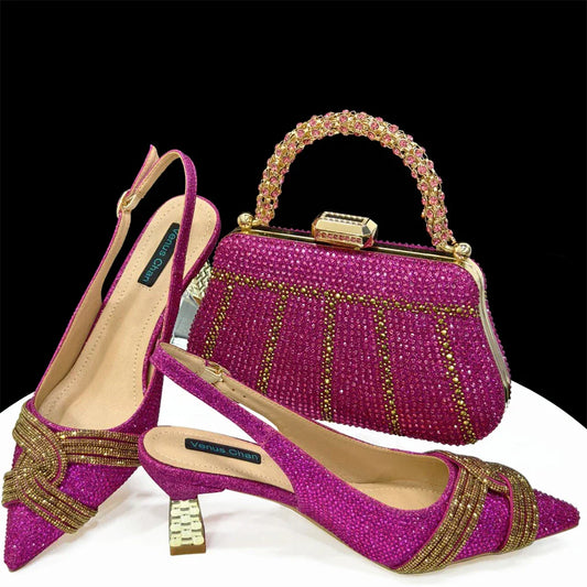 Women's Shoes and Bag Set with Rhinestone