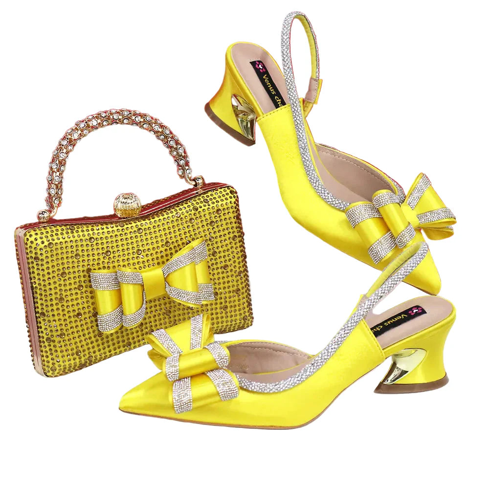 Med Heel Shoes for Women Italian Design Shoes and Bag Set