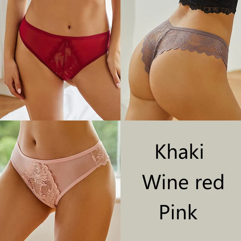 3Pcs/set Lace Thongs Women Sexy Low-Rise G-string Panties S-XL Floral T-Back Underpants Ladies Lace Bikini Underwear Lingerie