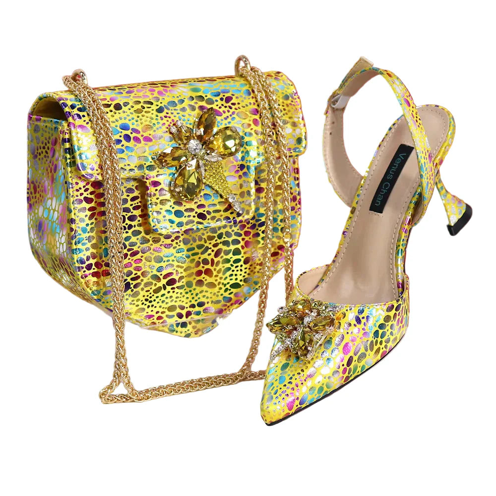 New Heels Pointed Toe Design Ladies Shoes Matching Bag Set