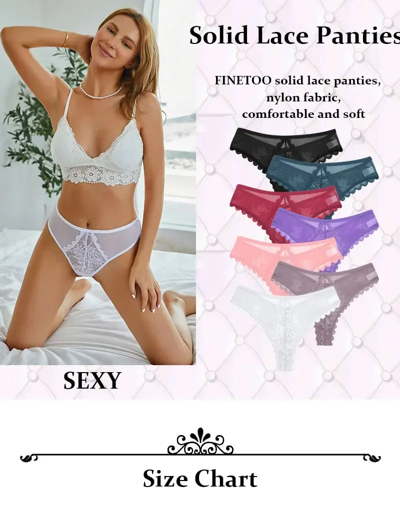 5PCs/Set Sexy Lace Thongs for Women Solid G-String Panties Floral Perspective Underwear Female Soft Breathable Women Lingerie