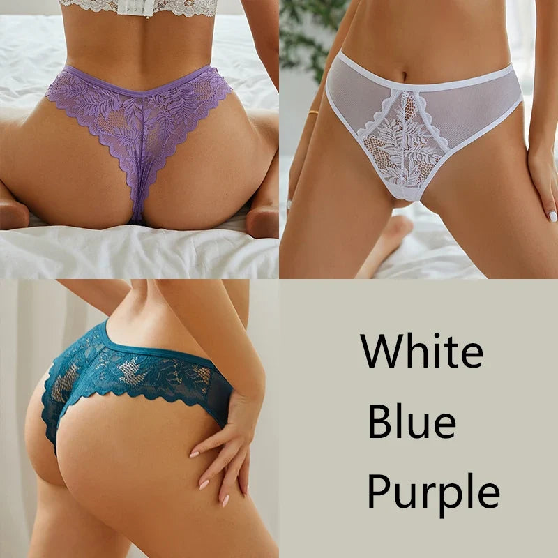 3Pcs/set Lace Thongs Women Sexy Low-Rise G-string Panties S-XL Floral T-Back Underpants Ladies Lace Bikini Underwear Lingerie