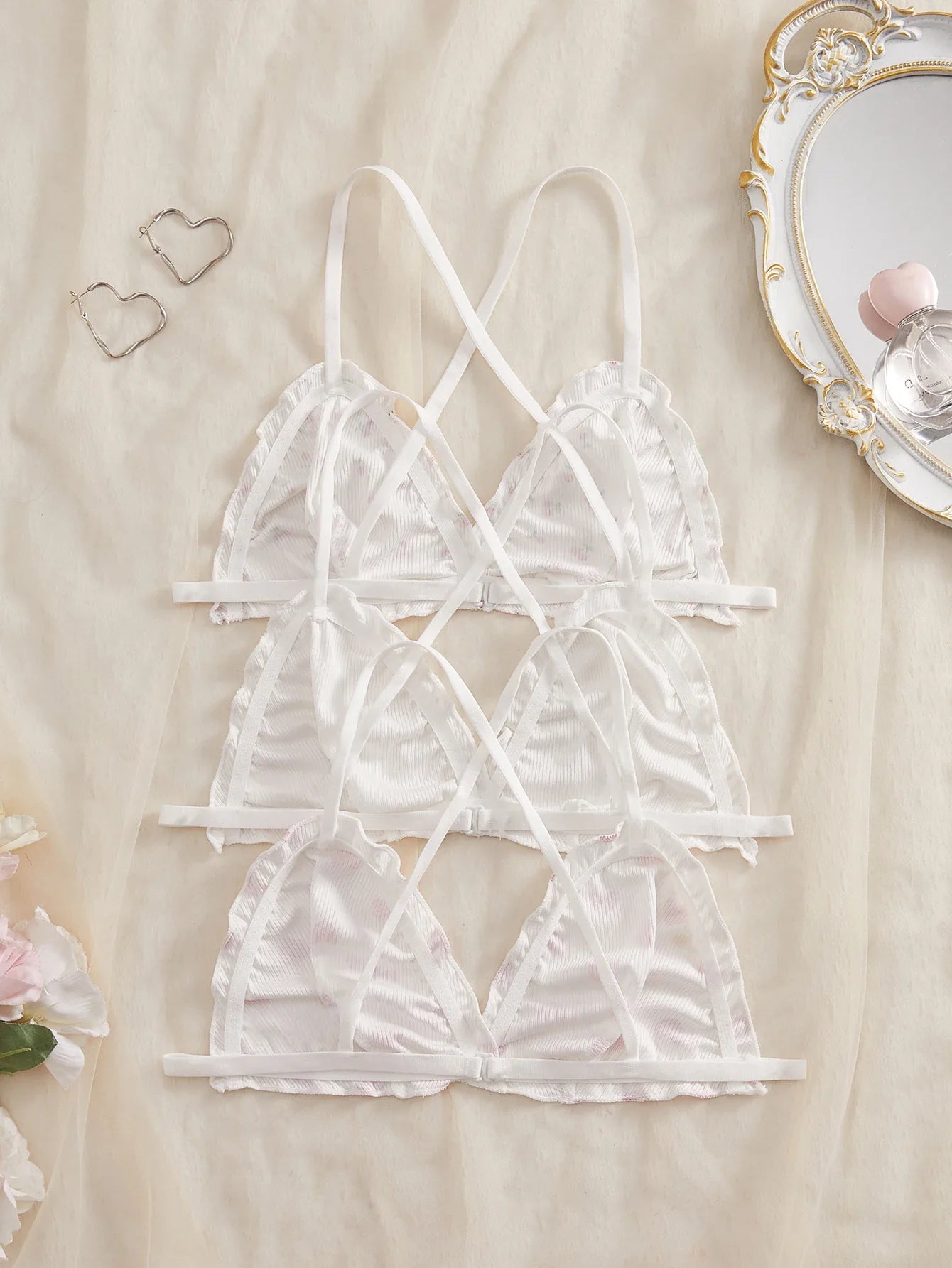 3PCS Cute Women's Underwear Set Crisscross Back Bralette Comfortable No padding Sexy Lingerie Set