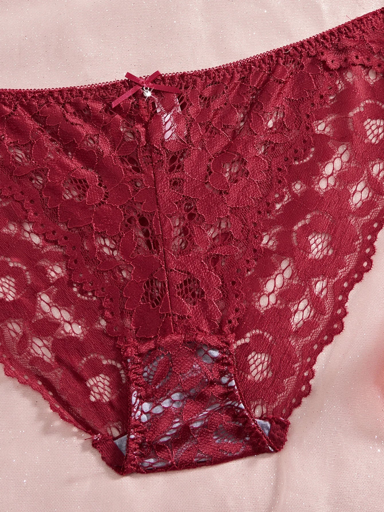 Women's Sexy Lingerie Set Lace Patchwork Solid Color Bowknot Rhinestone Embellished Push-Up Double Shoulder Strap Unlined Comfortable Underwear, Lace Semi-Transparent Breathable Panties