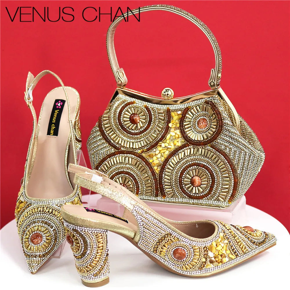 Popularity Italian Design Luxury Women's Pointed Shoes And Bag Set