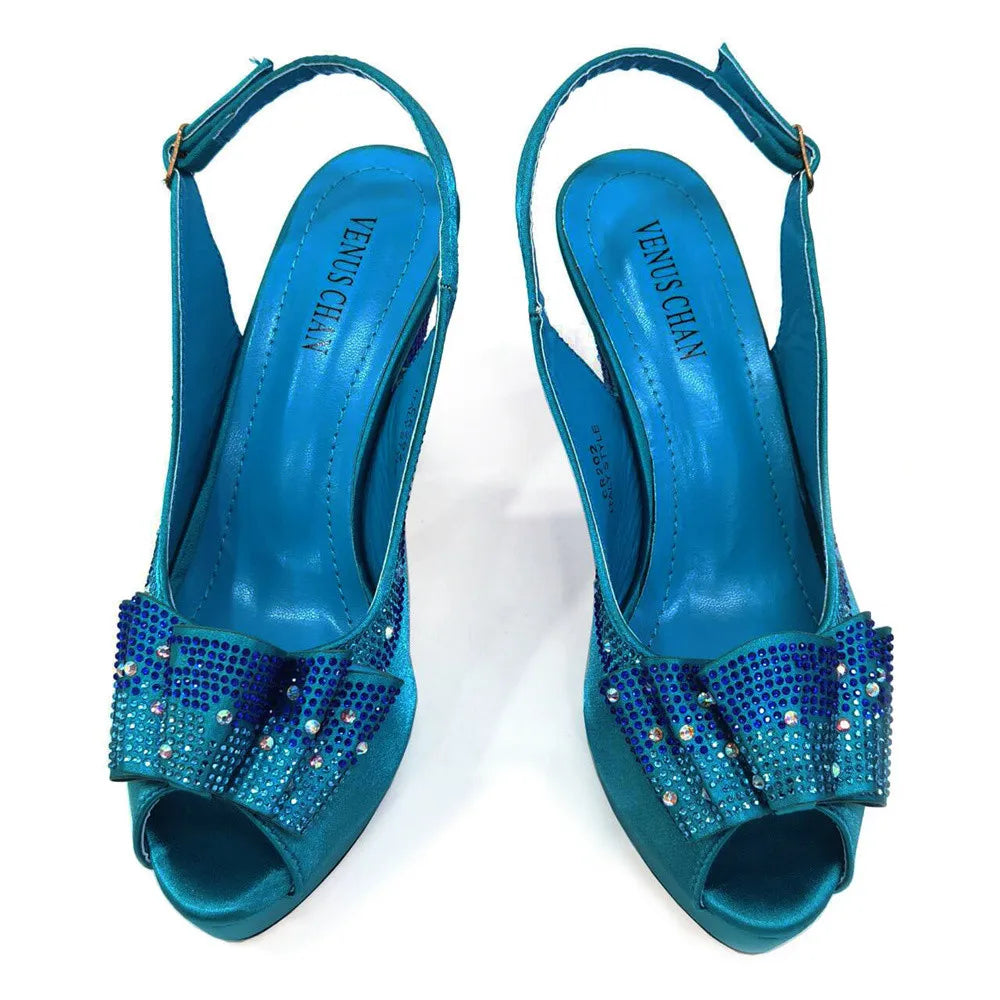 Hot Selling Butterfly Decorated with Crystal Shoes Matching Bag Set