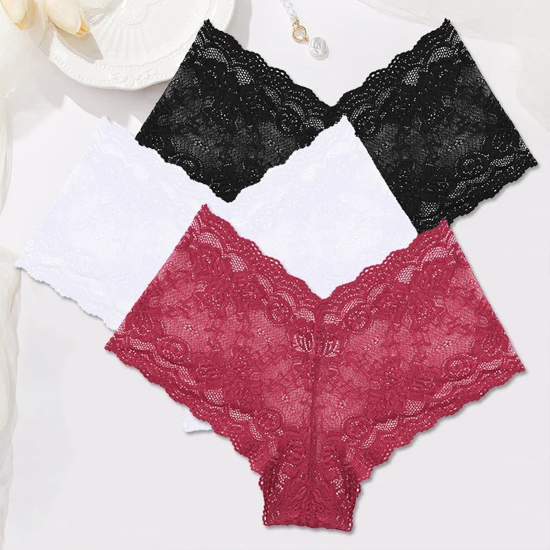 Sexy Lace Panties Women Boyshort Underwear 3Pcs/set Low-Rise Underpants S-XL Ladies Floral Panties Sexy Boyshort Female Lingerie