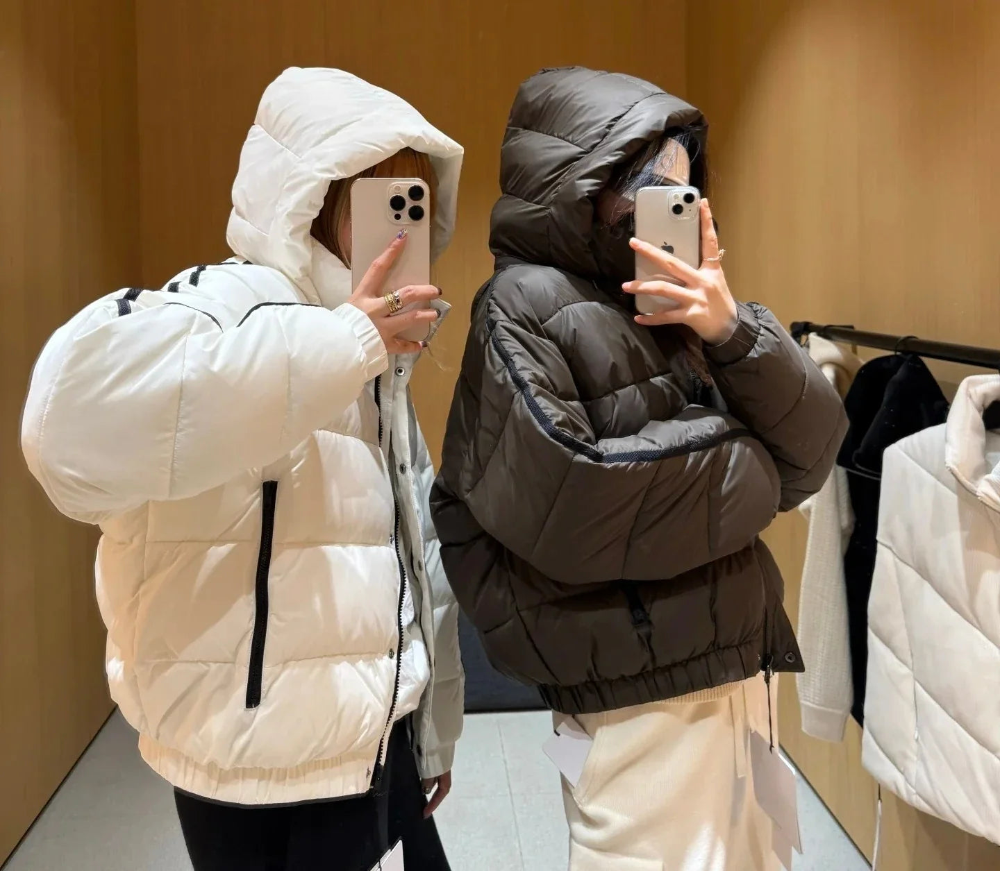 White Winter Jacket for Women – Hooded Thick Warm Padded Coat
