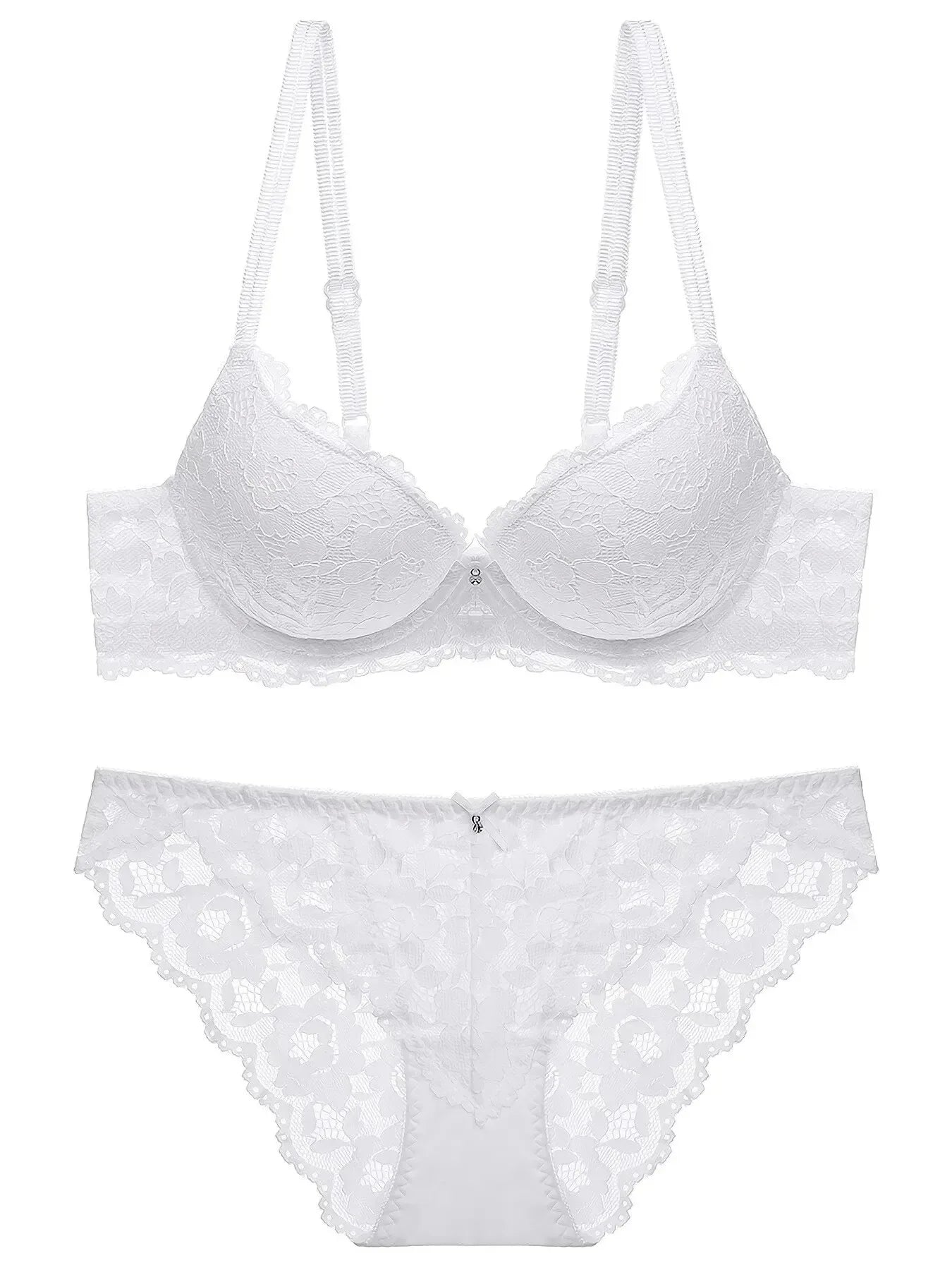 1 Set Elegant Lace Embroidery & Breathable Fabric Lingerie Set: Push-Up Bra, Drop Waist Sheer Panty - Ultimate Valentine's Day