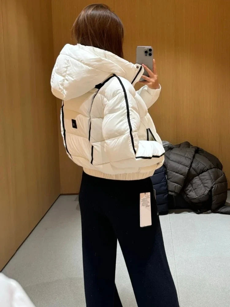 White Winter Jacket for Women – Hooded Thick Warm Padded Coat