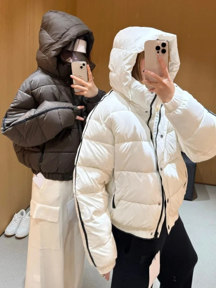 White Winter Jacket for Women – Hooded Thick Warm Padded Coat