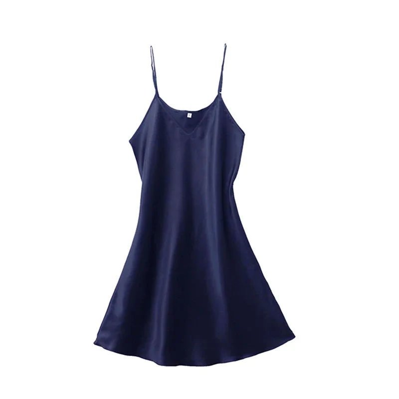 Women's Sexy Silk Satin Night Dress Sleeveless Nighties V-neck Nightgown Nightdress Plus Size Sleepwear Nightwear