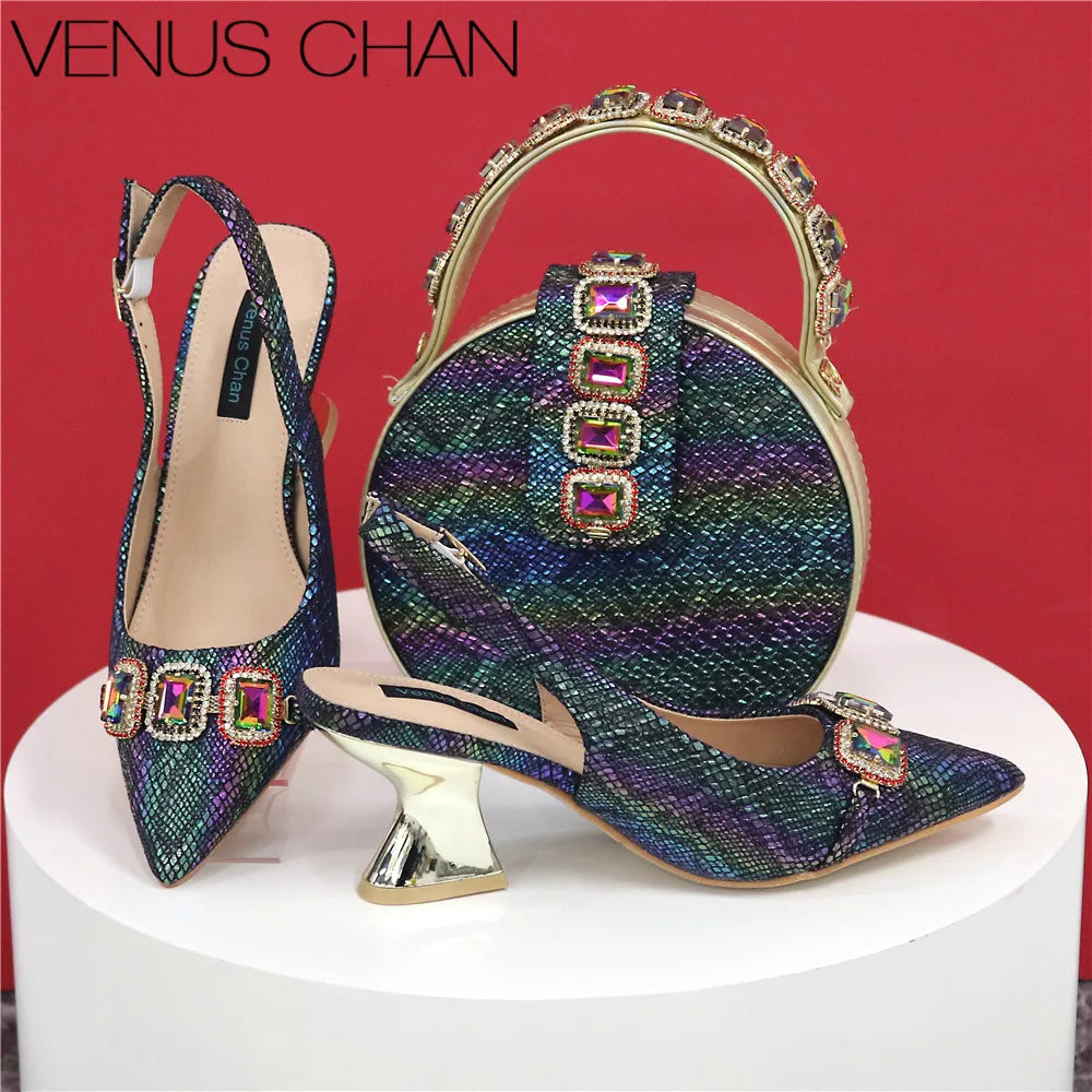 Newest Style Teal Sky Color Platform Shoes Matching Bag Set