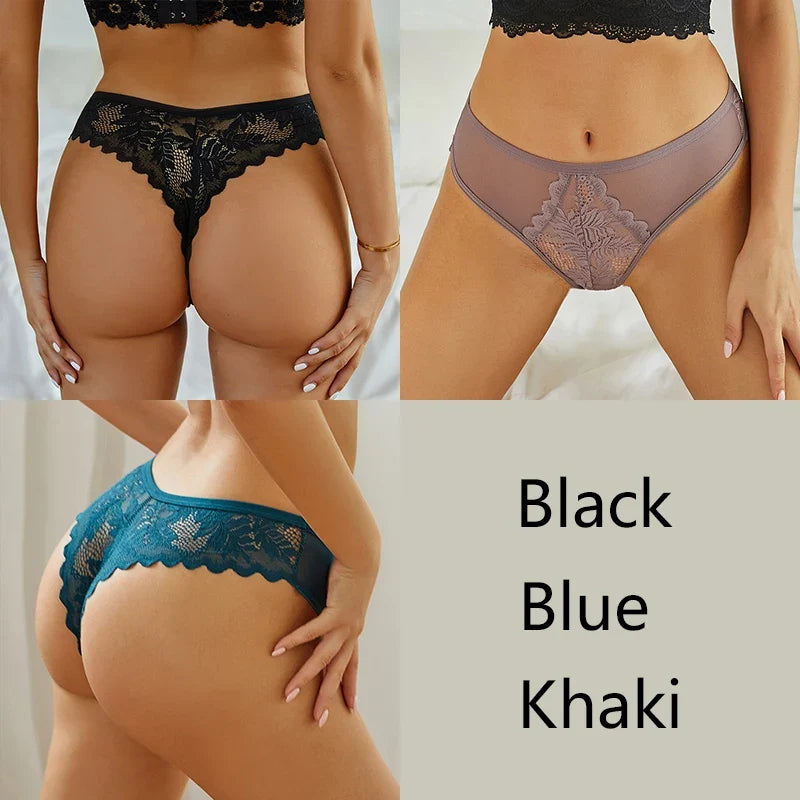 3Pcs/set Lace Thongs Women Sexy Low-Rise G-string Panties S-XL Floral T-Back Underpants Ladies Lace Bikini Underwear Lingerie