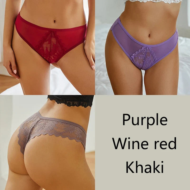 3Pcs/set Lace Thongs Women Sexy Low-Rise G-string Panties S-XL Floral T-Back Underpants Ladies Lace Bikini Underwear Lingerie