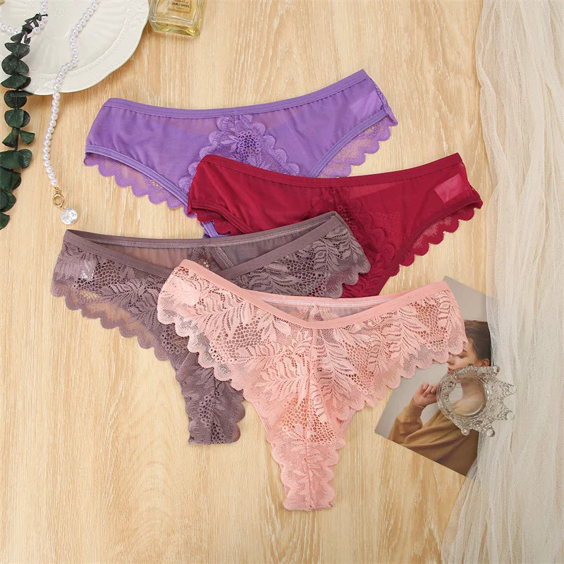 3Pcs/set Lace Thongs Women Sexy Low-Rise G-string Panties S-XL Floral T-Back Underpants Ladies Lace Bikini Underwear Lingerie
