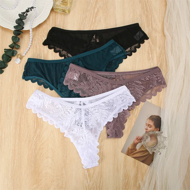 3Pcs/set Lace Thongs Women Sexy Low-Rise G-string Panties S-XL Floral T-Back Underpants Ladies Lace Bikini Underwear Lingerie