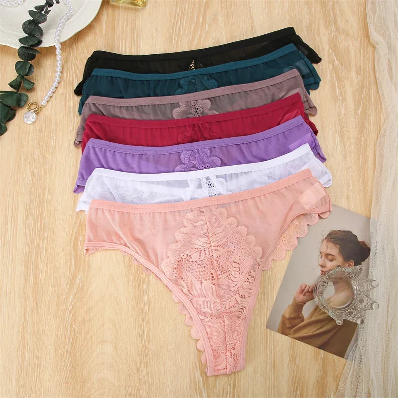 3Pcs/set Lace Thongs Women Sexy Low-Rise G-string Panties S-XL Floral T-Back Underpants Ladies Lace Bikini Underwear Lingerie
