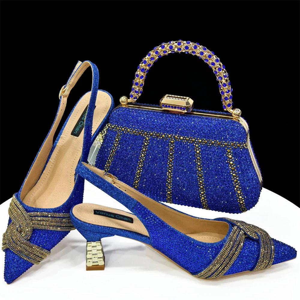 Women's Shoes and Bag Set with Rhinestone