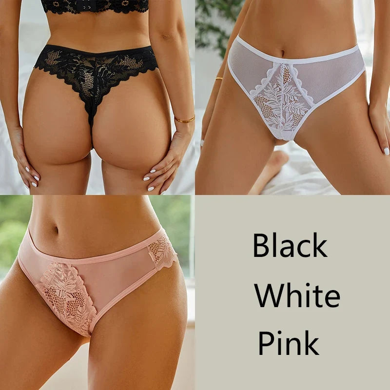 3Pcs/set Lace Thongs Women Sexy Low-Rise G-string Panties S-XL Floral T-Back Underpants Ladies Lace Bikini Underwear Lingerie