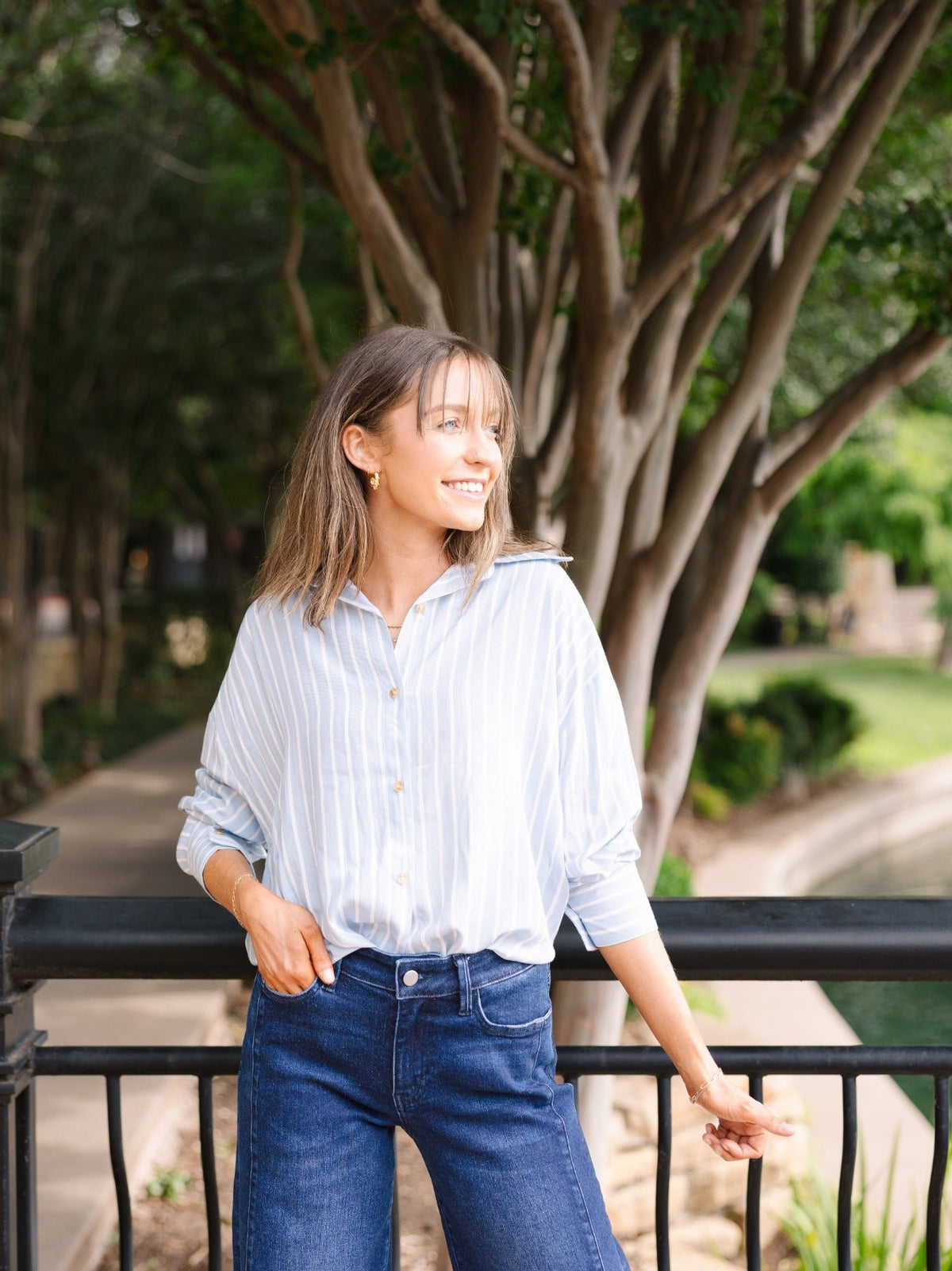 Kathryn Classic Button-Up, Blue Stripes