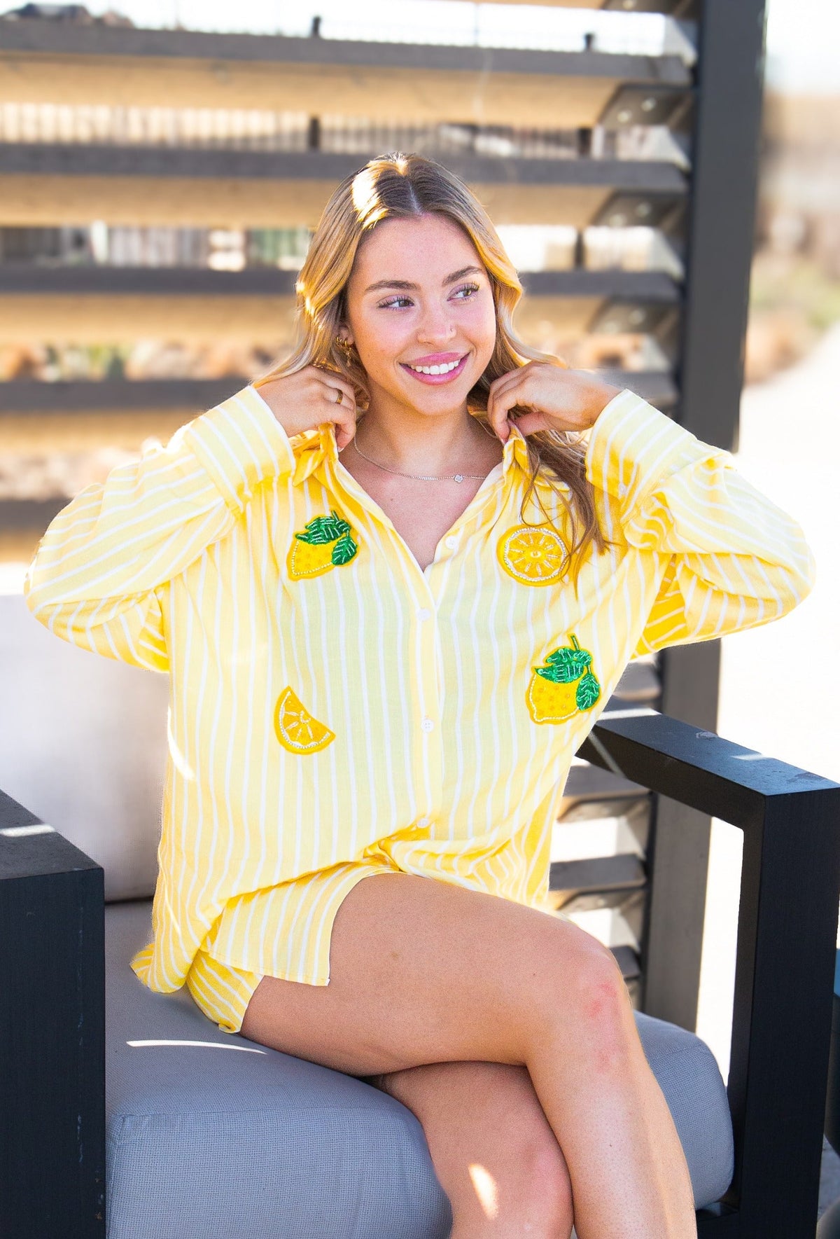 Kathryn Classic Button-Up, Yellow Stripes
