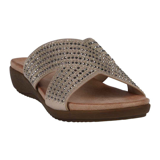Women's Sharlene Gold Embellished Cross-Strap Flat Sandals Gold