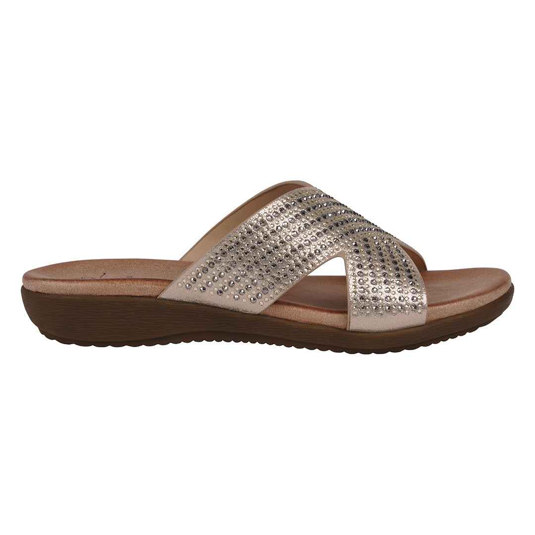 Women's Sharlene Gold Embellished Cross-Strap Flat Sandals