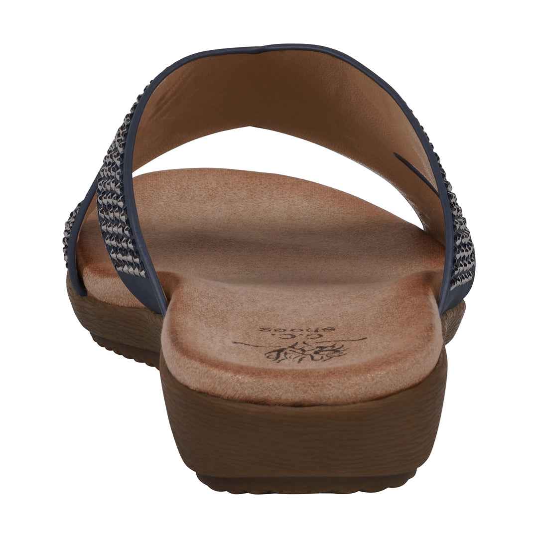 Women's Sharlene Navy Embellished Cross-Strap Flat Sandals