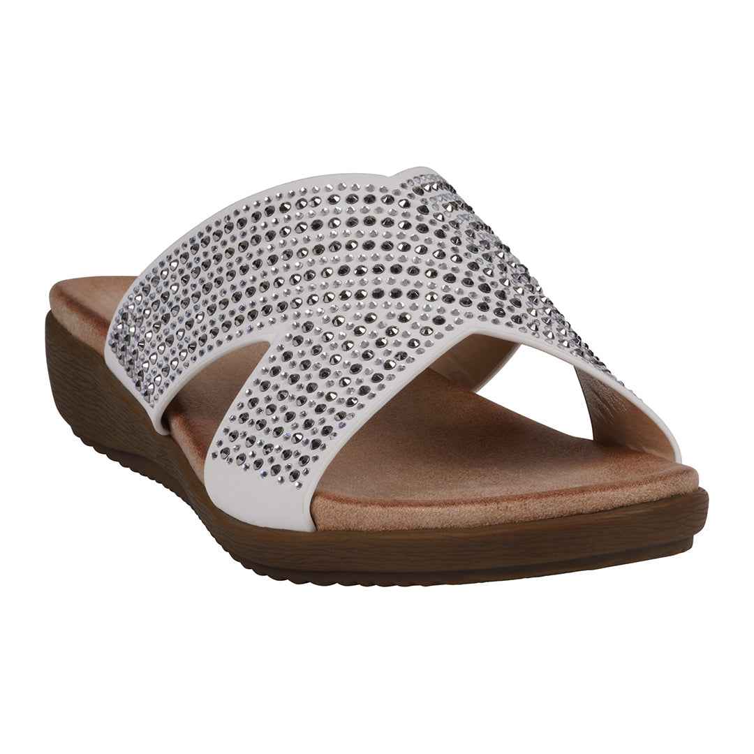 Women's Sharlene Off White Embellished Cross-Strap Flat Sandals Off White