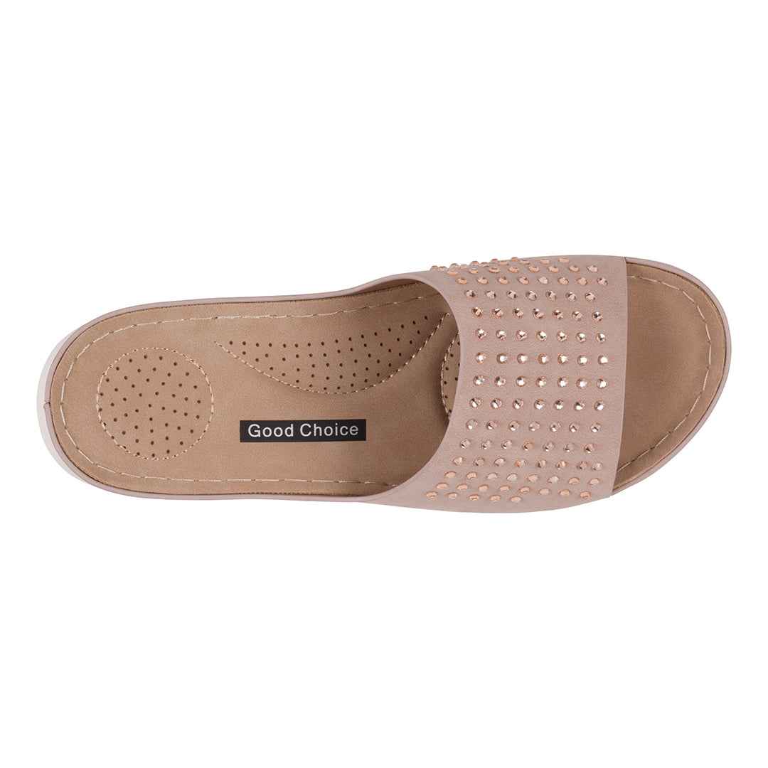 Women's Julie Blush Embellished Flat Comfort Sandals