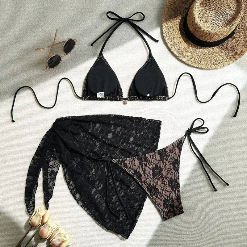 Lace Sexy Bikinis Female Swimsuits Women Three-Piece Swimwear Beach Swimming Wear Bathing Suits Brazilian Bikini Set Pool Bather