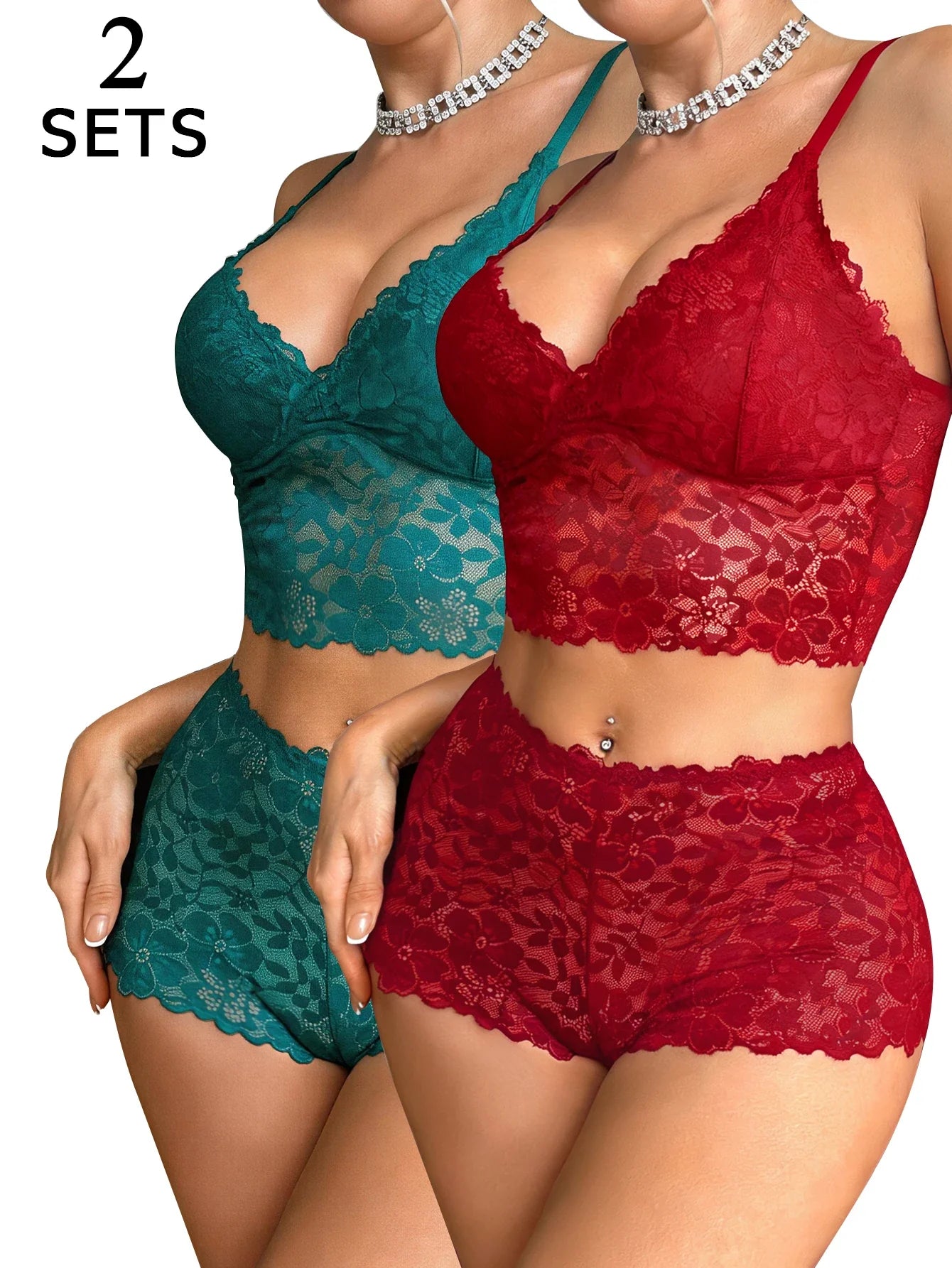 2 Sets Lace Women's Underwear Set Sexy Mesh Unlined Wireless Bra Soft Female Lace Panties Lingerie Set